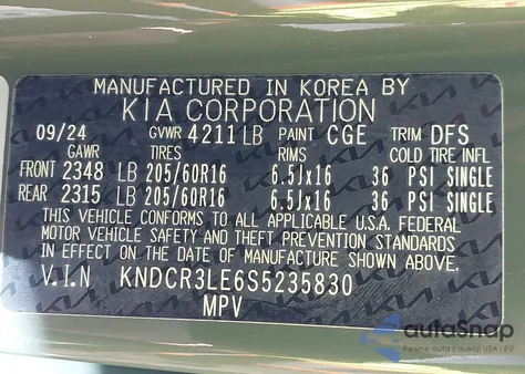 2025 Kia Niro Ex z USA, uszkodzony, nr VIN KNDCR3LE6S5235830